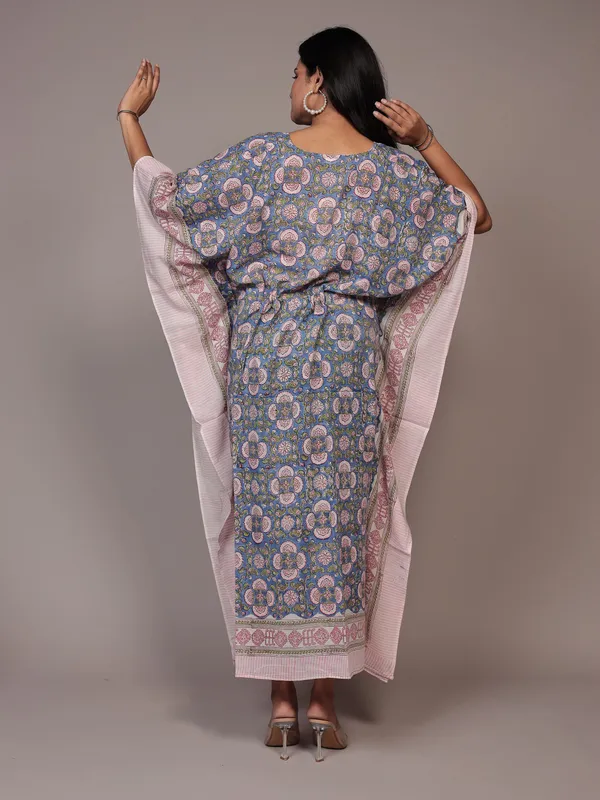 Blue_Handblock_Print_Cotton_Long_Kaftan_For_Women_&_Girls