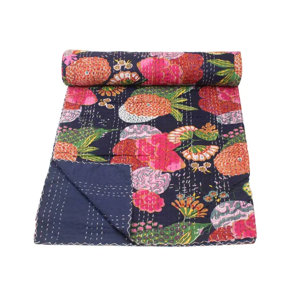 Navy_Comfortable_Handcrafted_Cotton_Kantha_Quilt