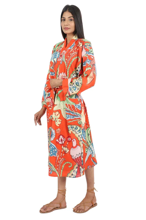Orange_Big_Bird_Printed_Cotton_Kimono/_Bathrobe_For_Women_&_Girls