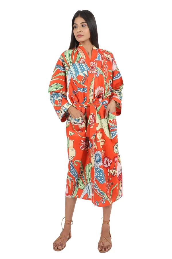 Orange_Big_Bird_Printed_Cotton_Kimono/_Bathrobe_For_Women_&_Girls