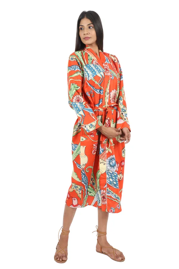 Orange_Big_Bird_Printed_Cotton_Kimono/_Bathrobe_For_Women_&_Girls