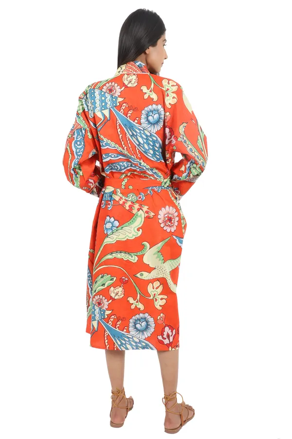 Orange_Big_Bird_Printed_Cotton_Kimono/_Bathrobe_For_Women_&_Girls