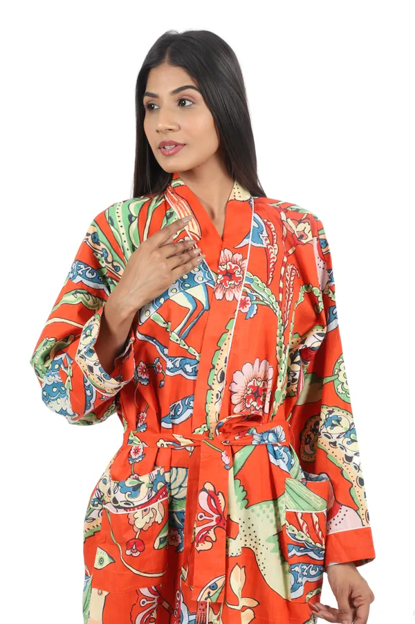 Orange_Big_Bird_Printed_Cotton_Kimono/_Bathrobe_For_Women_&_Girls
