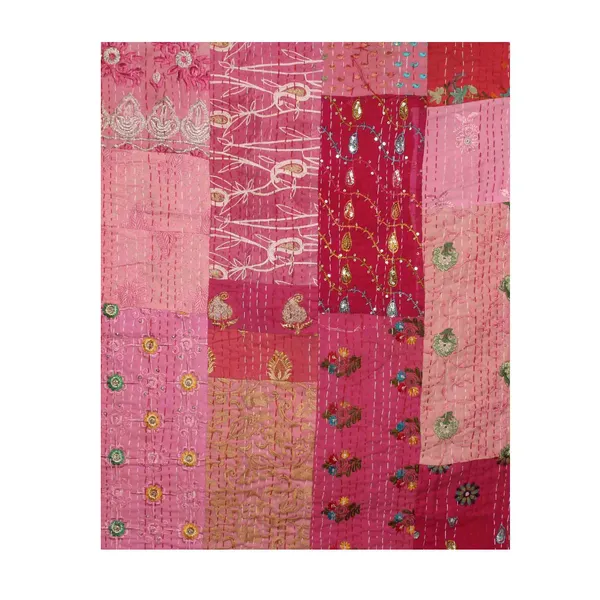 Pink_Handcrafted_Semi_Silk_Khambadiya_Kantha_Quilt