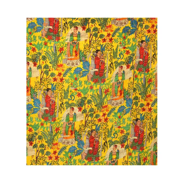Yellow_Comfortable_Handcrafted_Cotton_Kantha_Quilt