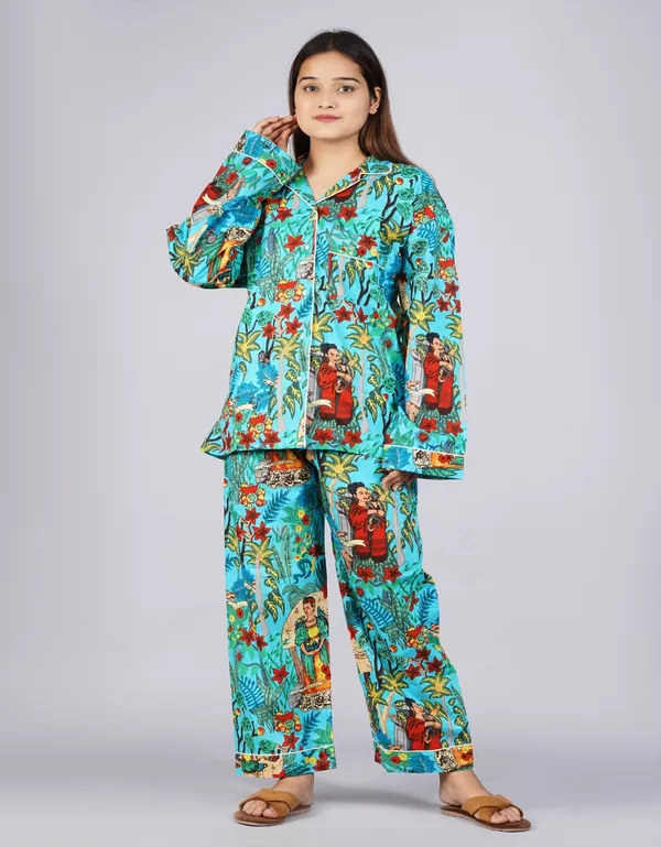 Turquoise_Soft_Cotton_Nightsuit_For_Women_&_Girls