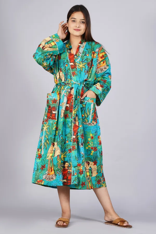 Sea_Green_Printed_Cotton_Kimono/_Bathrobe_For_Women_&_Girls