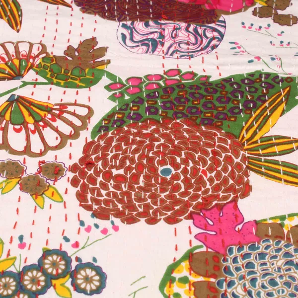 White_Comfortable_Handcrafted_Cotton_Kantha_Quilt