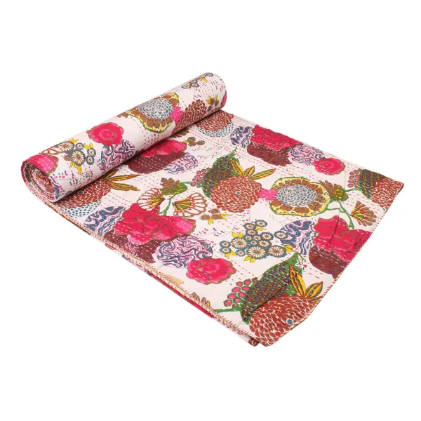 White_Comfortable_Handcrafted_Cotton_Kantha_Quilt