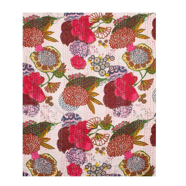 White_Comfortable_Handcrafted_Cotton_Kantha_Quilt