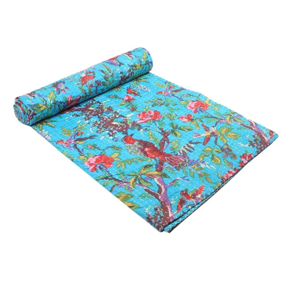 Turquoise_Comfortable_Handcrafted_Cotton_Kantha_Quilt