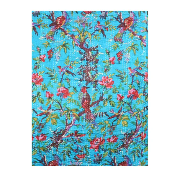 Turquoise_Comfortable_Handcrafted_Cotton_Kantha_Quilt