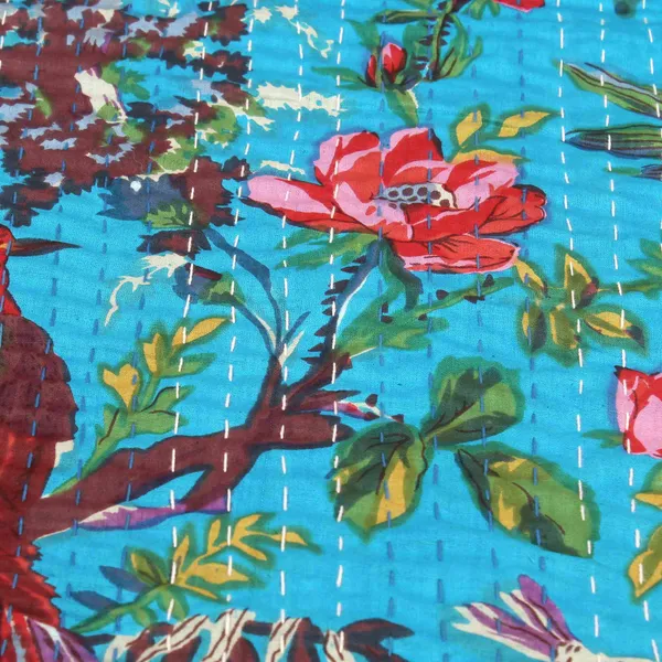 Turquoise_Comfortable_Handcrafted_Cotton_Kantha_Quilt