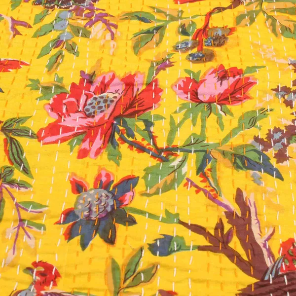 Yellow_Comfortable_Handcrafted_Cotton_Kantha_Quilt