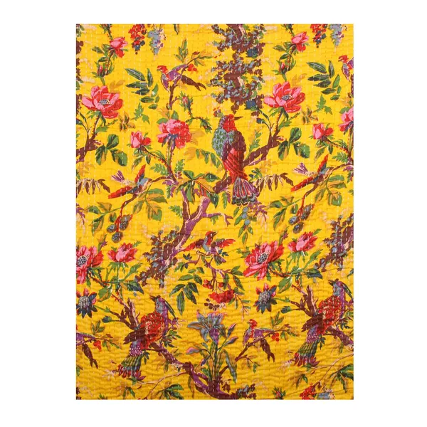 Yellow_Comfortable_Handcrafted_Cotton_Kantha_Quilt