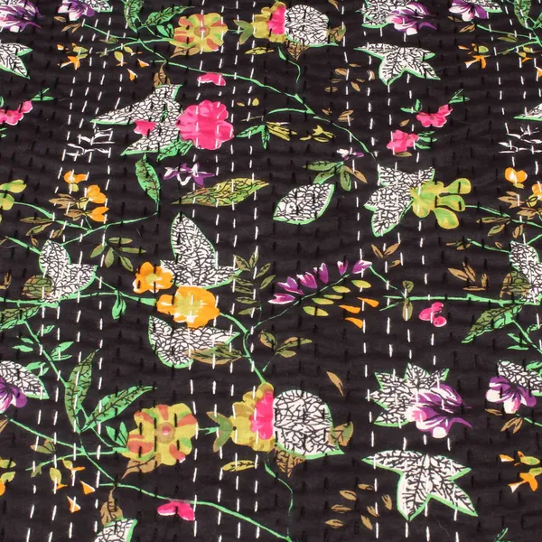 Black_Comfortable_Handcrafted_Cotton_Kantha_Quilt
