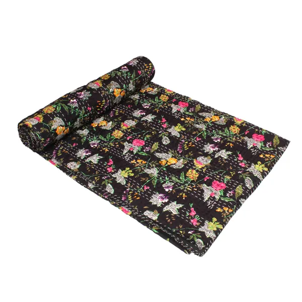 Black_Comfortable_Handcrafted_Cotton_Kantha_Quilt