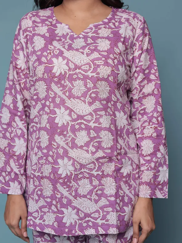 Purple_Hand_Block_Print_Pure_Cotton_Nightsuit_For_Women_&_Girls