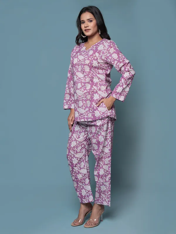 Purple_Hand_Block_Print_Pure_Cotton_Nightsuit_For_Women_&_Girls