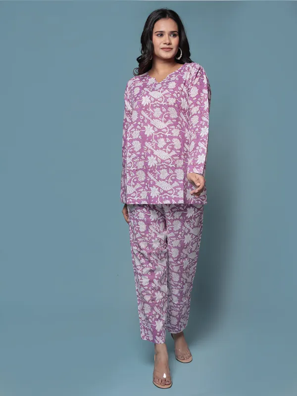 Purple_Hand_Block_Print_Pure_Cotton_Nightsuit_For_Women_&_Girls