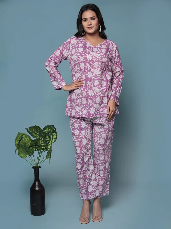 Purple_Hand_Block_Print_Pure_Cotton_Nightsuit_For_Women_&_Girls