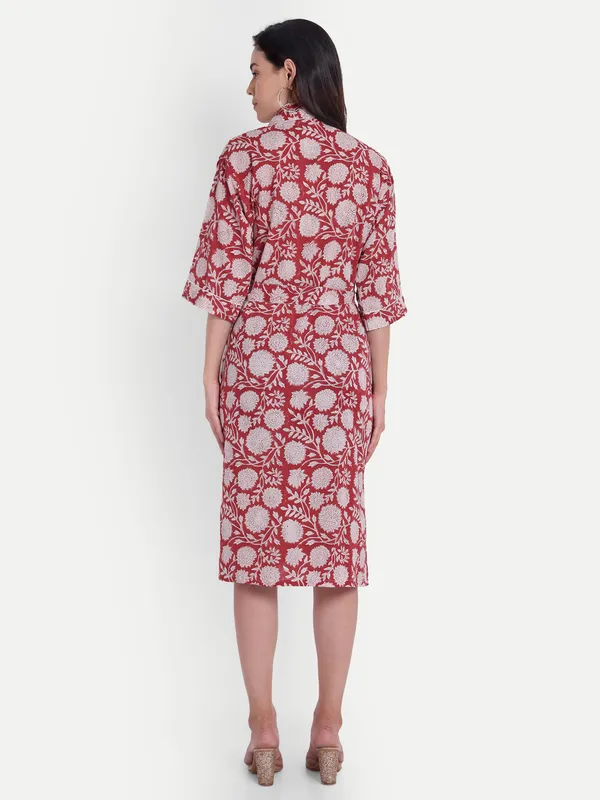 Red_Handblock_Print_Cotton_Kimono/_Bathrobe_For_Women_&_Girls