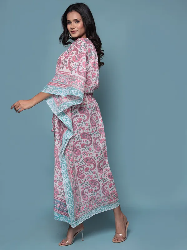 White_Handblock_Print_Cotton_Long_Kaftan_For_Women_&_Girls