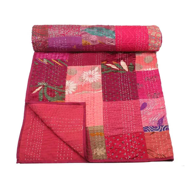 Pink_Luxurious_Handcrafted_Silk_Patch_Work_Quilt