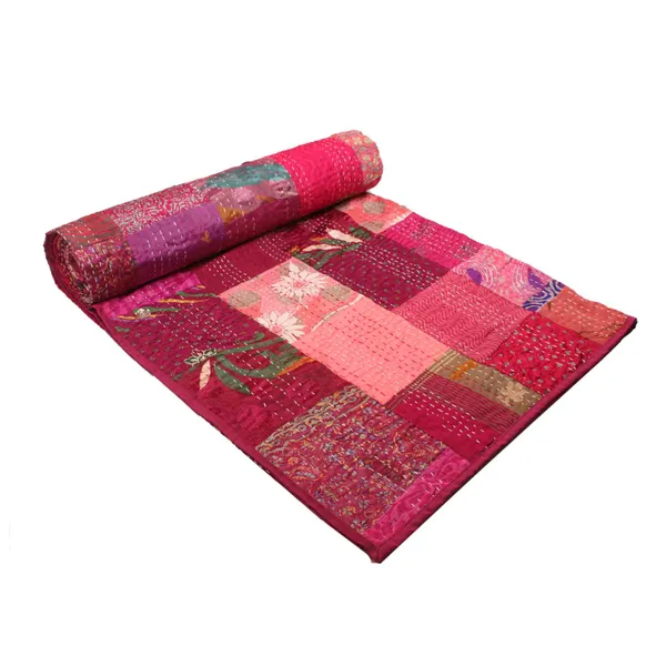 Pink_Luxurious_Handcrafted_Silk_Patch_Work_Quilt