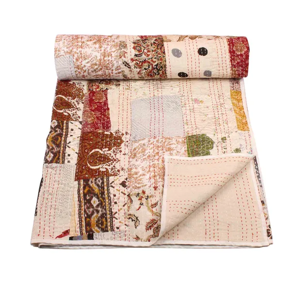 Cream_Luxurious_Handcrafted_Silk_Patch_Work_Quilt