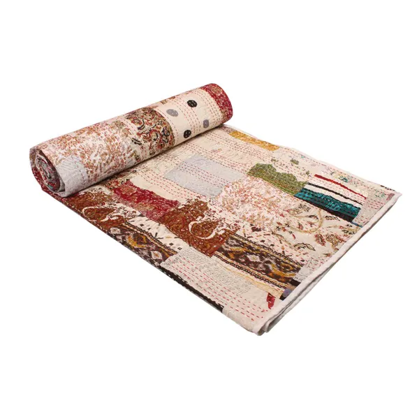 Cream_Luxurious_Handcrafted_Silk_Patch_Work_Quilt