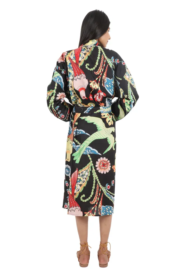 Black_Big_Bird_Printed_Cotton_Kimono/_Bathrobe_For_Women_&_Girls
