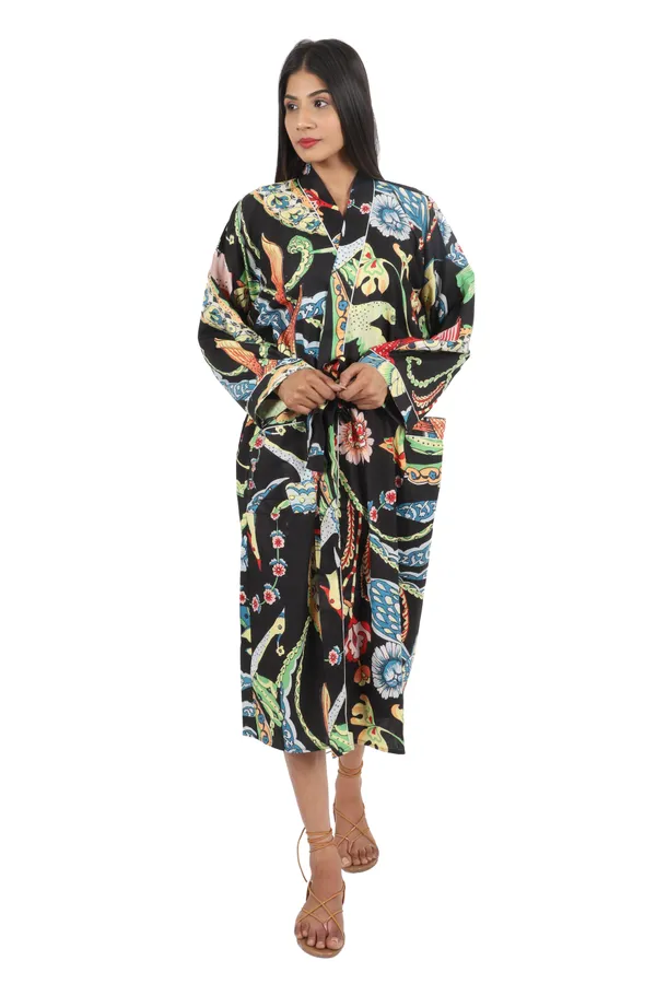 Black_Big_Bird_Printed_Cotton_Kimono/_Bathrobe_For_Women_&_Girls
