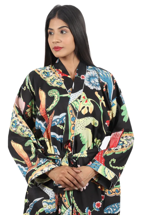 Black_Big_Bird_Printed_Cotton_Kimono/_Bathrobe_For_Women_&_Girls