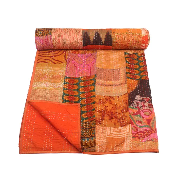 Orange_Luxurious_Handcrafted_Silk_Patch_Work_Quilt