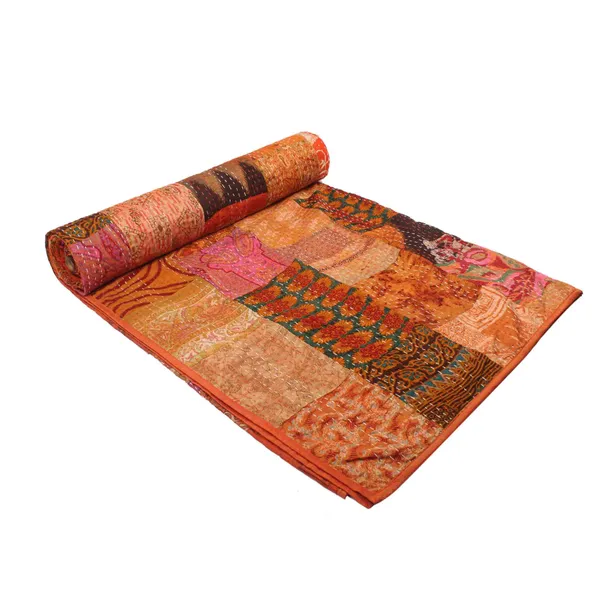 Orange_Luxurious_Handcrafted_Silk_Patch_Work_Quilt