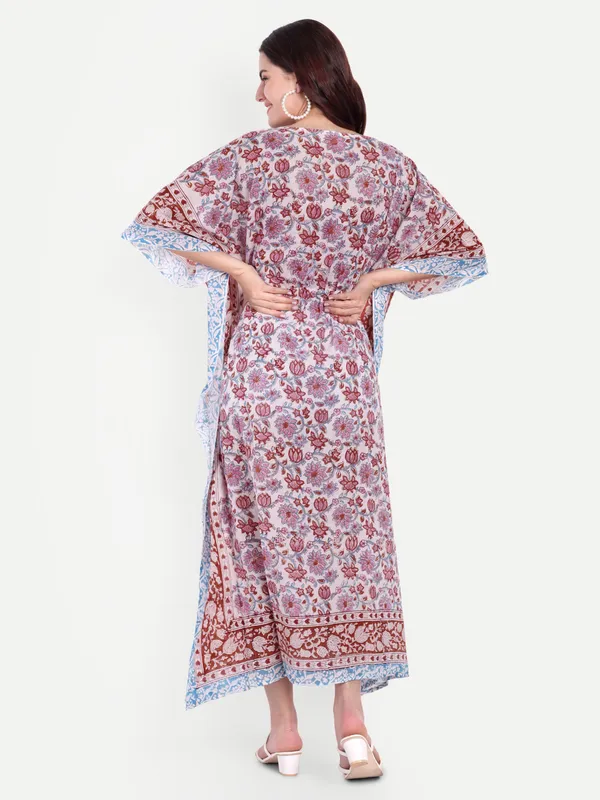 White_Handblock_Print_Cotton_Long_Kaftan_For_Women_&_Girls