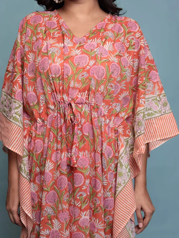 Orange_Handblock_Print_Cotton_Long_Kaftan_For_Women_&_Girls