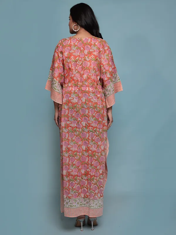 Orange_Handblock_Print_Cotton_Long_Kaftan_For_Women_&_Girls