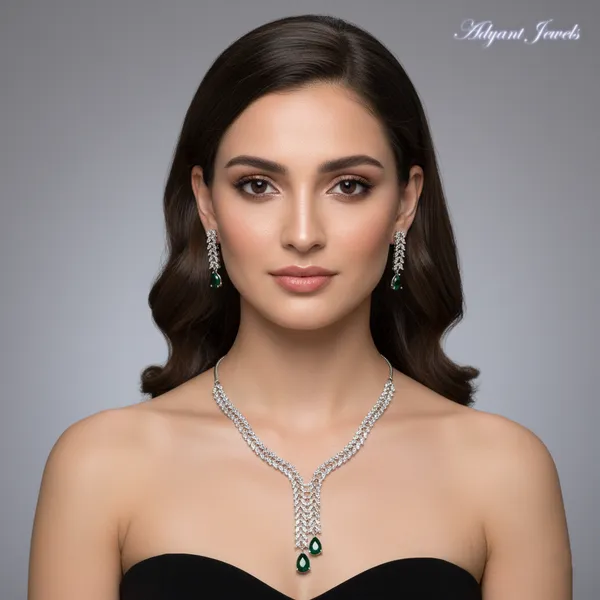 Elegant_American_Diamond_Silver_Necklace_Set_with_Green_Stone_|_Designer_Party_Wear_Jewellery_for_Women_|_Wedding_&_Festive_Collection