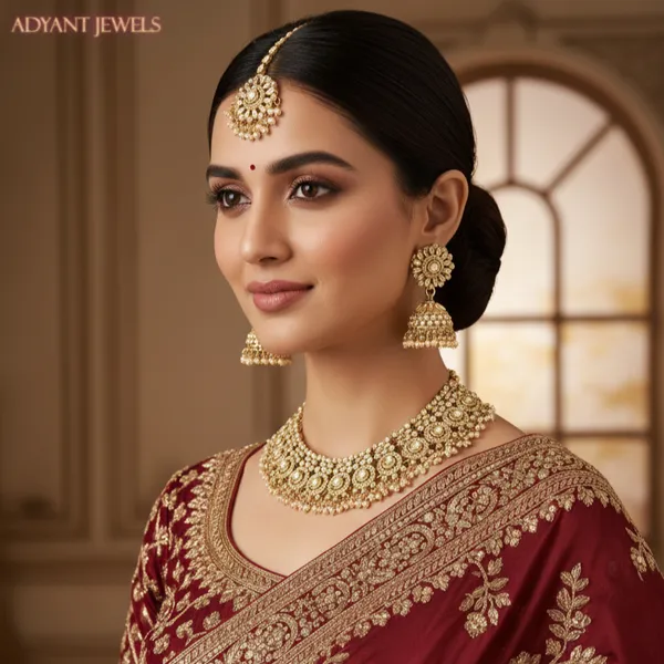 Adyant_Jewels_Gold-Plated_Kundan_Choker_Necklace_Set_with_Jhumka_Earrings_&_Maang_Tikka_|_Traditional_Antique_Bridal_Jewellery_for_Women_|_Festive_&_Wedding_Collection