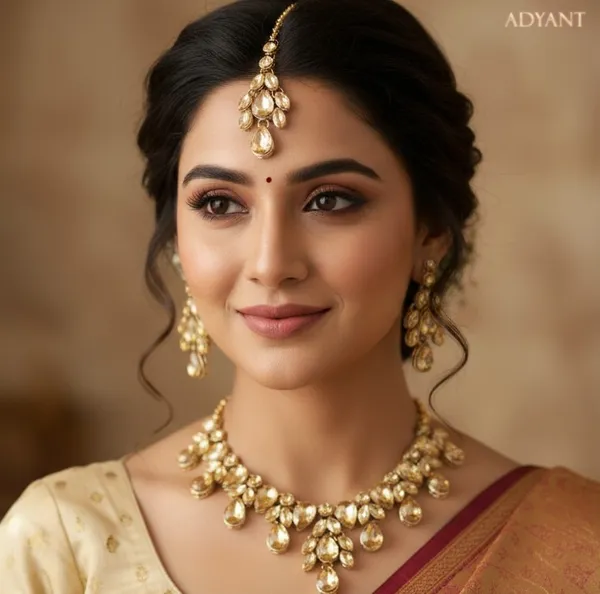 Adyant_Jewels_Golden_Champagne_Crystal_Necklace_Set_–_Elegant_Teardrop_Choker_with_Matching_Earrings_&_Maang_Tikka_–_Premium_Party_Wear_Jewelry_for_Women