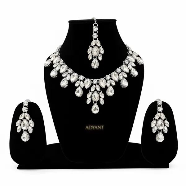 Adyant_Jewels_Silver-Plated_Teardrop_Crystal_Necklace_Set_–_Elegant_Party_Wear_Choker_with_Matching_Earrings_&_Maang_Tikka_–_Premium_Statement_Jewelry_for_Women