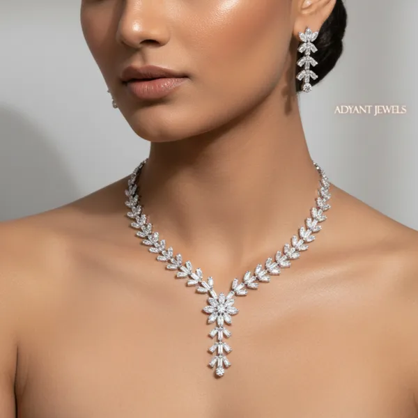 Adyant_Jewels_Silver-Toned_Marquise_Crystal_Necklace_Set_–_Elegant_Floral_Choker_with_Matching_Drop_Earrings_–_Premium_Party_Wear_Statement_Jewelry