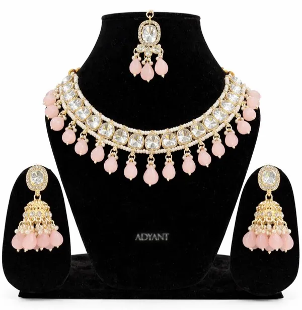 Adyant_Jewels_Traditional_Gold-Plated_Choker_Set_with_Pink_Onyx_Beads_–_Kundan-Style_Necklace_with_Jhumka_Earrings_&_Maang_Tikka_–_Premium_Festive_Party_Wear