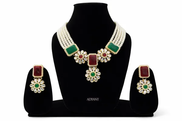 Adyant_Jewels_Traditional_Multi-Strand_Pearl_Necklace_Set_Gold-Plated_Choker_with_Ruby_&_Emerald_Green_Accents_Ethnic_Party_Wear_Jewelry_for_Women