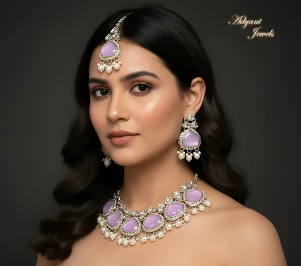 Adyant_Jewels_Gold-Plated_Lavender_Purple_Stone_Choker_Necklace_Set_with_Matching_Drop_Earrings_&_Maang_Tikka_|_Traditional_Kundan_&_Pearl_Jewellery_for_Women_|_Wedding_&_Festive_Collection
