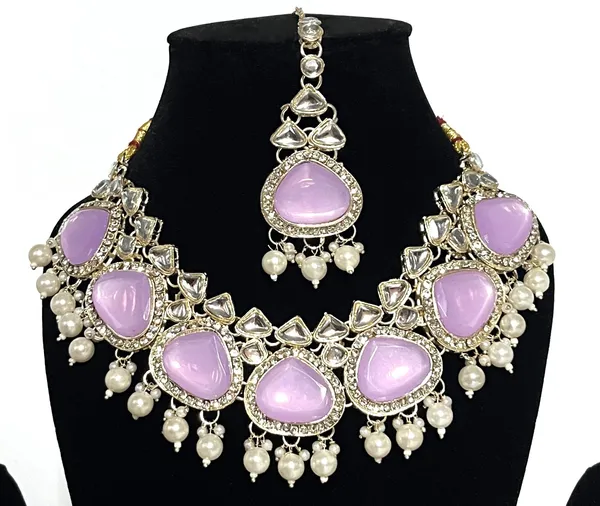Adyant_Jewels_Gold-Plated_Lavender_Purple_Stone_Choker_Necklace_Set_with_Matching_Drop_Earrings_&_Maang_Tikka_|_Traditional_Kundan_&_Pearl_Jewellery_for_Women_|_Wedding_&_Festive_Collection