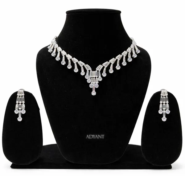 Adyant_Jewels_Silver-Toned_Tapered_Baguette_Crystal_Necklace_Set_–_Elegant_Fringe_Choker_with_Matching_Drop_Earrings_–_Premium_Party_Wear_Jewelry