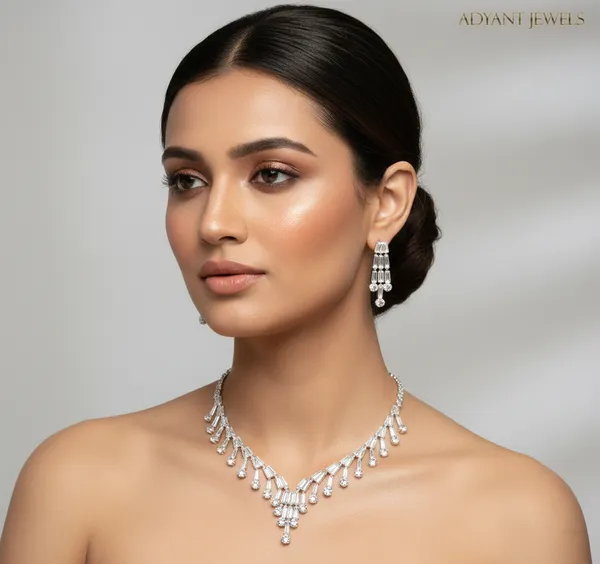Adyant_Jewels_Silver-Toned_Tapered_Baguette_Crystal_Necklace_Set_–_Elegant_Fringe_Choker_with_Matching_Drop_Earrings_–_Premium_Party_Wear_Jewelry